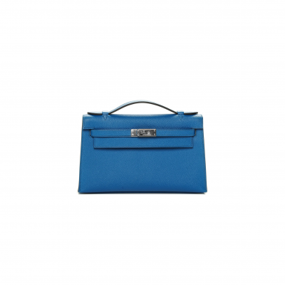 HERMES KELLY POCHETTE EPSOM BLEU IZMIR PALLADIUM HARDWARE (22*14*7cm)